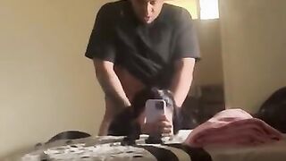 Boyfriend fucks his girl in his moms room