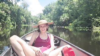 Cute teen fingers herself in canoe