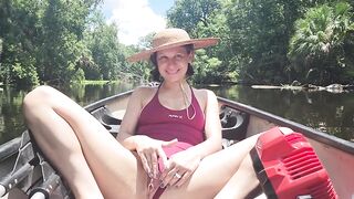 Cute teen fingers herself in canoe