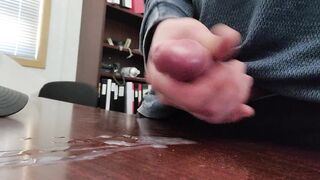 Playing with my precum in the office huge cumshot