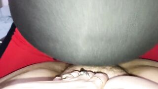 Quick pullout cumshot on plump hairy pussy and chubby belly ????????