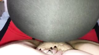 Quick pullout cumshot on plump hairy pussy and chubby belly ????????