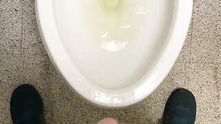 Working desperate to piss running to public restroom huge dick moaning relief almost wet myself