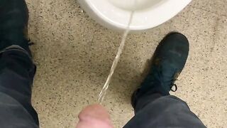 Working desperate to piss running to public restroom huge dick moaning relief almost wet myself