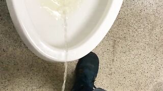 Working desperate to piss running to public restroom huge dick moaning relief almost wet myself