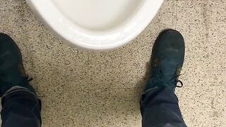 Working desperate to piss running to public restroom huge dick moaning relief almost wet myself