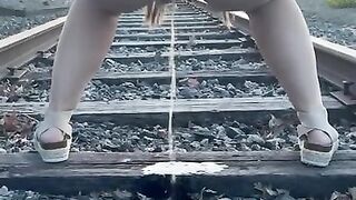 Upskirt POV Hot Mom Full Moon Pissing on Train Tracks Early Morning Birds Chirping