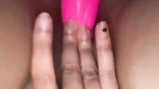 Mixed girl masturbating with big dildo