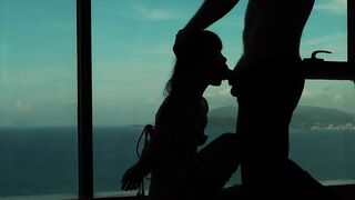 Artistic silhouette - Tied up Asian teen sucking dick with an ocean view - Baebi Hel