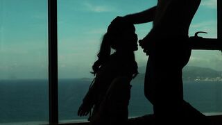 Artistic silhouette - Tied up Asian teen sucking dick with an ocean view - Baebi Hel