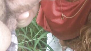 Cute girl sucking dick in public in popular spring park