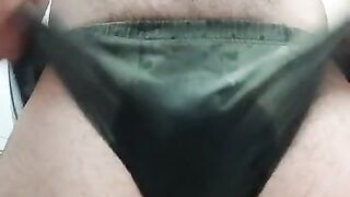 AMAZING PISS DESPERATION -Hairy And So Horny Guy Pisses In Underwear