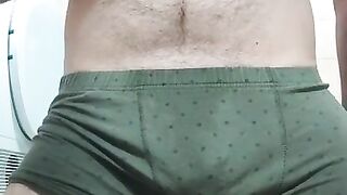 AMAZING PISS DESPERATION -Hairy And So Horny Guy Pisses In Underwear