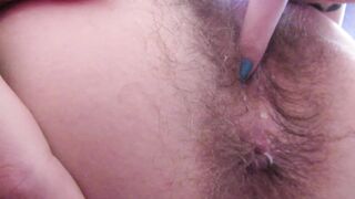 Fingering my extreme hairy wet big clit pussy