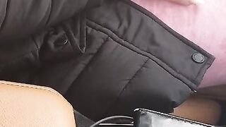 Naughty step son hand slip under step son pants touching her Pussy in the car