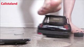 The miniature collector car Renault 5 Turbo is destroyed by a cruel french woman