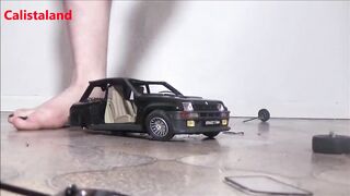 The miniature collector car Renault 5 Turbo is destroyed by a cruel french woman