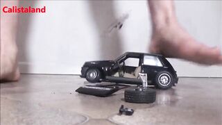 The miniature collector car Renault 5 Turbo is destroyed by a cruel french woman