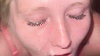 Cumshot in mouth pretty girl swallows cum