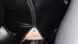 Soaking wet pussy fucking car gearstick