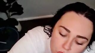 Beautiful amateur babe eating cock pov