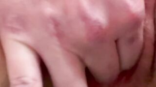 Creamy squirting while fingering my hairy pussy