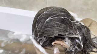 Hair washing in the bath