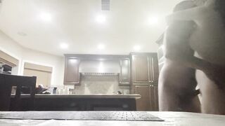 Sex at kitchen table at friends mansion