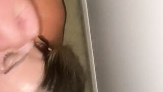 Husband cumming hard on milfs face