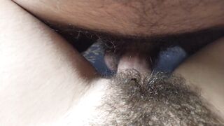 Close-up Cum a lot on hairy asian pussy