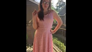 Sexy Goddess D Smoking in Pretty Pink Lace Dress - Full Length Video