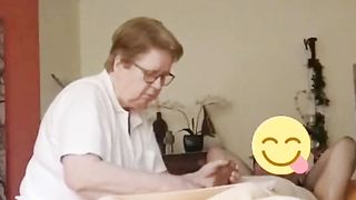 Massage Granny Takes Care Of Cock Cropped Cumshot At 1:54