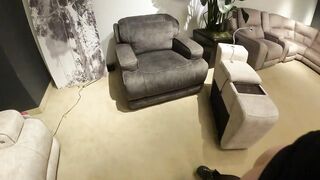 Using my vibrator in the furniture store to orgasm, and my ass licked! Cum watch!!! In person!!