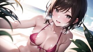 Hot Big Tits Anime Bikini Teens On Beach (with pussy masturbation ASMR sound!)