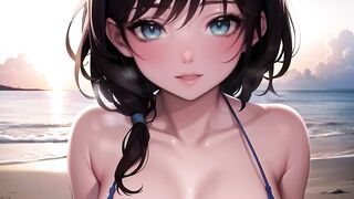 Hot Big Tits Anime Bikini Teens On Beach (with pussy masturbation ASMR sound!)