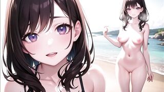 Hot Big Tits Anime Bikini Teens On Beach (with pussy masturbation ASMR sound!)