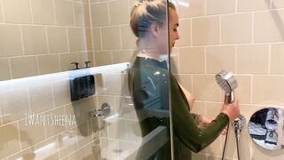 IWantSheena stripping down latex under the shower.