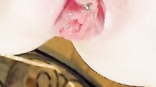 Swollen wet pierced squirting pussy