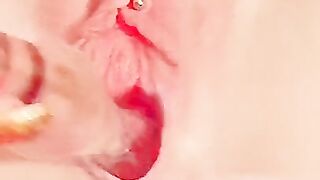 Swollen wet pierced squirting pussy