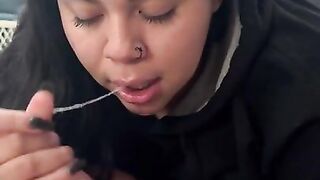 Latina receives cumshot from BWC