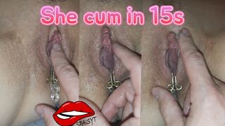 She got clitoris orgasm in 15 seconds when fingered with clit toy