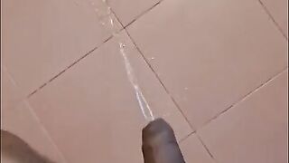 Pissing All Over The Bathroom Floor With Soft Dick