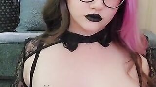 Nerdy Goth Girl Spits All Over Her Triple D Tits