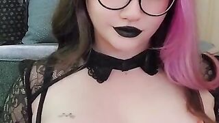 Nerdy Goth Girl Spits All Over Her Triple D Tits