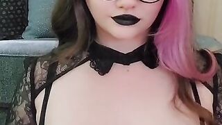 Nerdy Goth Girl Spits All Over Her Triple D Tits