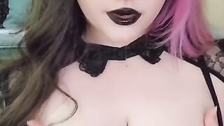 Nerdy Goth Girl Spits All Over Her Triple D Tits