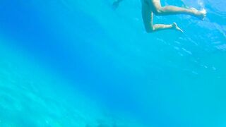 Underwater PEE and NAKED Swim at Nudist Beach