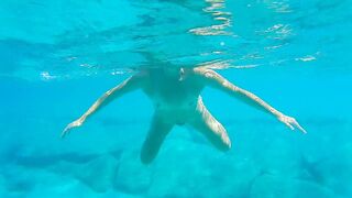 Underwater PEE and NAKED Swim at Nudist Beach