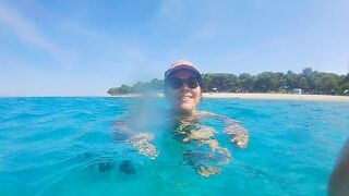 Underwater PEE and NAKED Swim at Nudist Beach