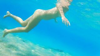 Underwater PEE and NAKED Swim at Nudist Beach